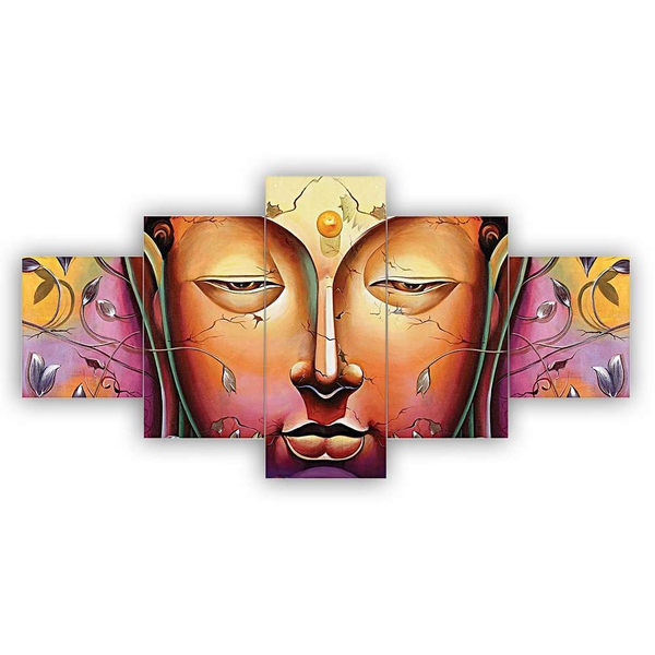 Buddha Set of Five 3D Framed Paintings for Wall Decoration – Ideal for Home, Living Room, and Bedroom (125 x 60 CM)