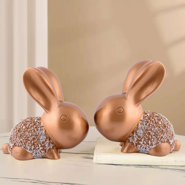 Rabbit Cute Pair Statue for Home Decor Showpiece | Kids Room Decorative Showpiece (Copper)