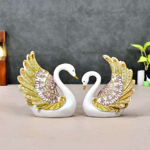 Swan Pair Feather Design Sculpture