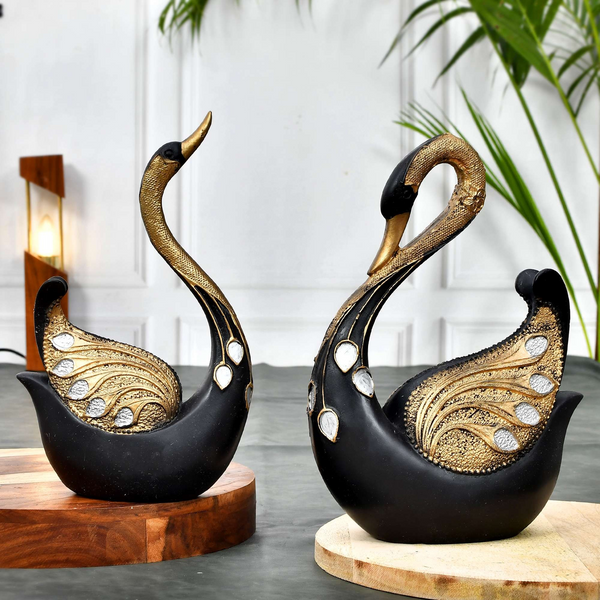 Swan Pair Feather Design Sculpture