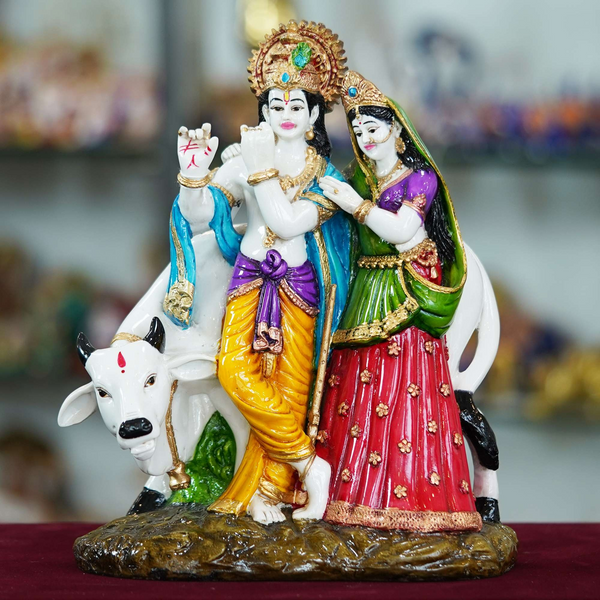 Radha Krishna with Cow Resin Sculpture – Divine Harmony and Blessings for Your Home