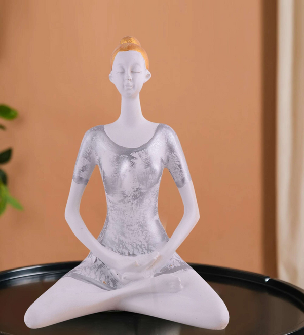 Suitable for home decor Yoga Posture Lady Statue Idol for Home Yoga Statue admirable piece of gift (silver)