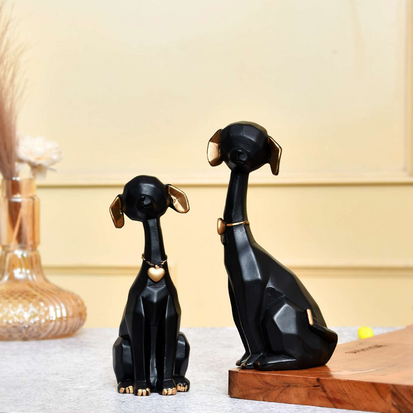 Black Golden Set of 2 Cute Dog Statues