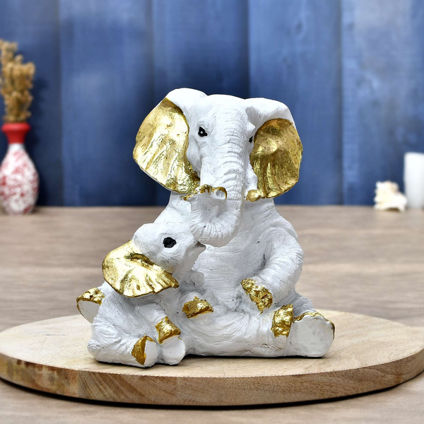 Small Elephant Family Mom and Baby Sculpture