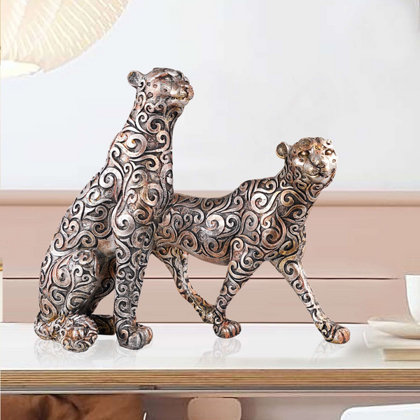 Panther Animal Showpiece Antique Sculpture for Home Decor Showpiece Figurine (Set Of 2)