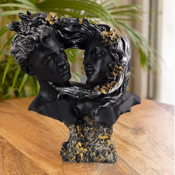 Love Couple Face Statue black and golden Showpiece for Home Decor Valentine Day Gift | Resin Decorative Showpiece showpiece