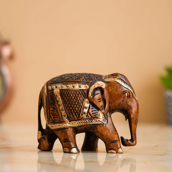 Rajasthani Tribal Handmade Brown ” Elephant ” Figured Wooden Statue Antique Design Elephant for Showpiece with Brown Colour-1