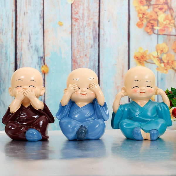 Handcrafted Set of 3 Baby Buddha Monk (Polyresin)