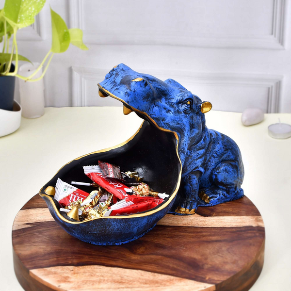 Mild Blue Big Mouth Hippopotamus Showpiece