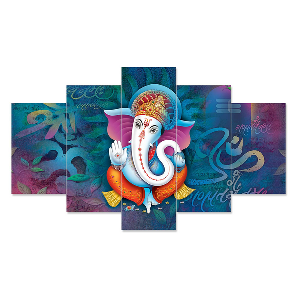 Ganesh Set of Five 3D Framed Paintings for Wall Decoration – Ideal for Home, Living Room, and Bedroom (125 x 60 CM)