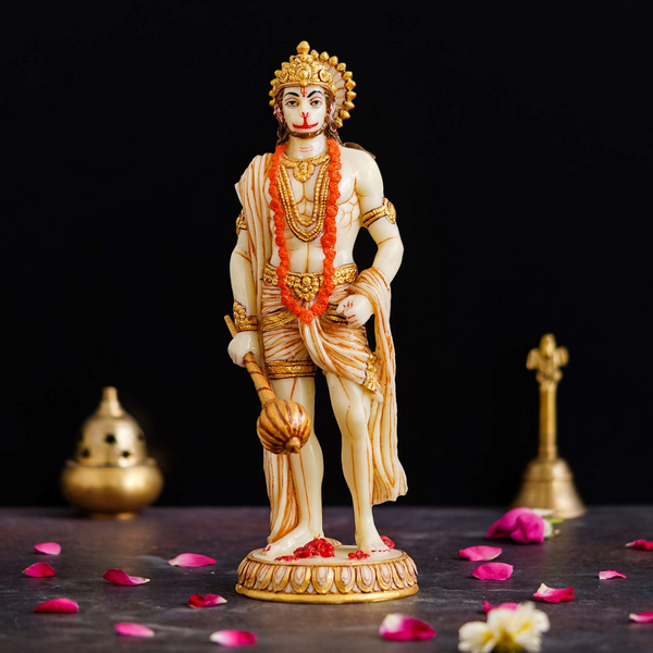 Marble Standing Hanuman Ji murti for Pooja Room Standing Hindu Lord Hanuman Statue for Home Temple Hotel Pooja Bajrangbali Idol Bala ji Murti Best for Gift