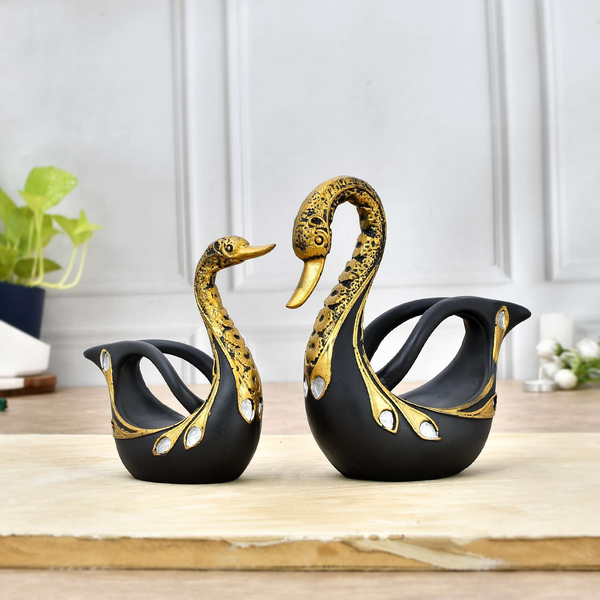 Swan Pair Feather Design Sculpture