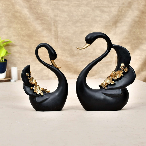 Swan Pair Feather Design Sculpture