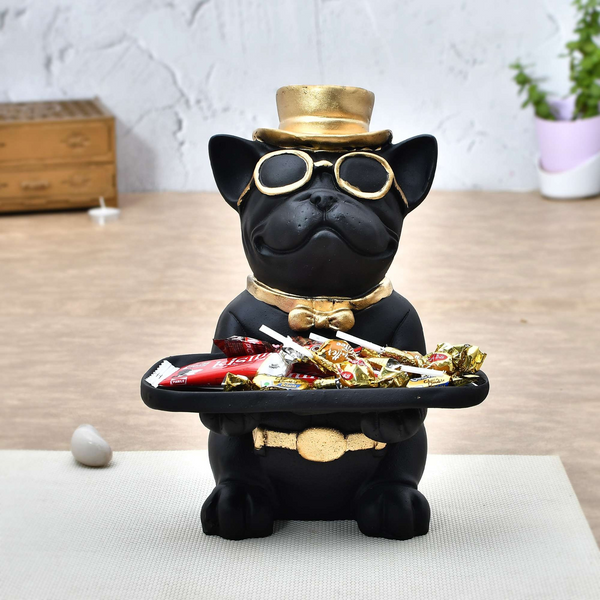 Modern Decor Resin Bulldog Tray Statue